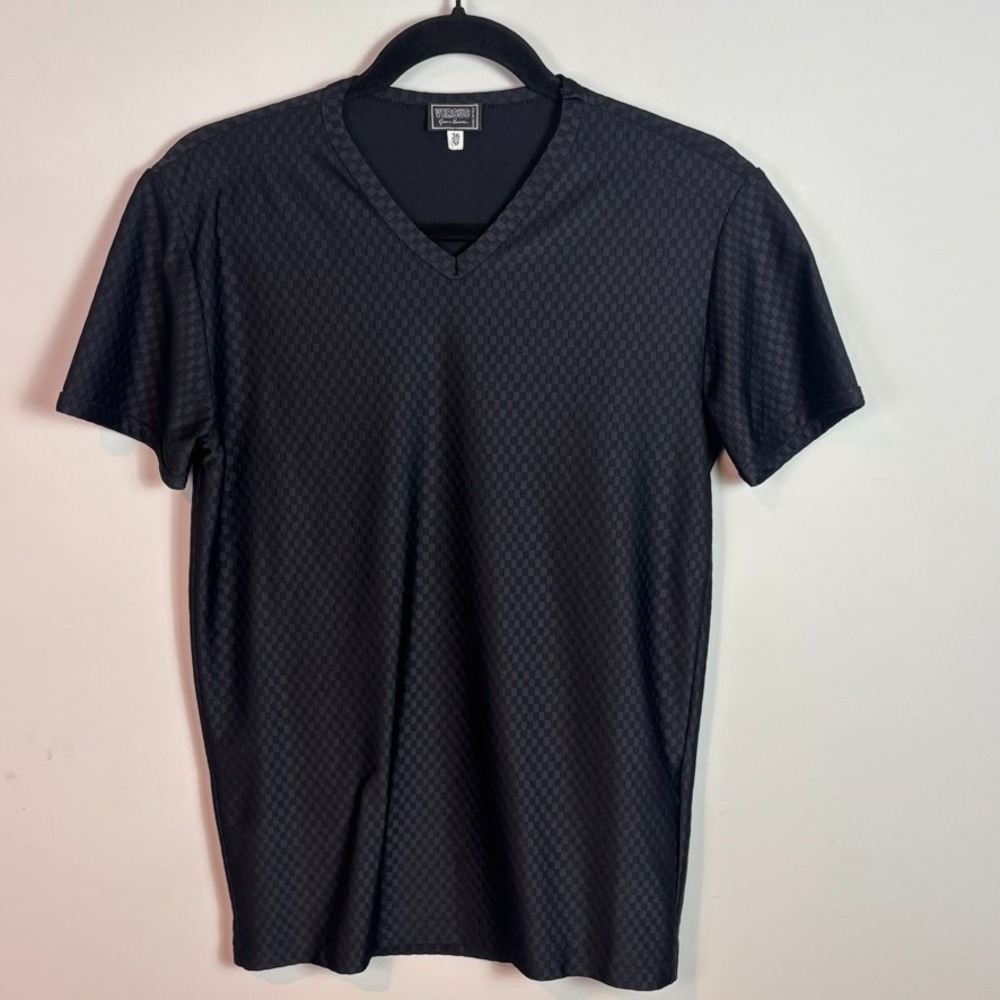 Vintage Versus Gianni Versace mens Black Checked V-Neck Stretch Top sz 36/50